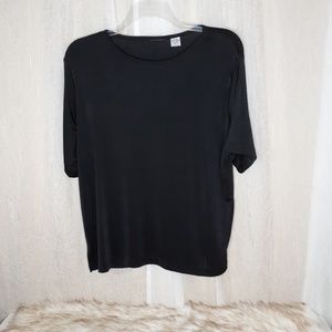Black Polyester scoop neck short sleeve blouse